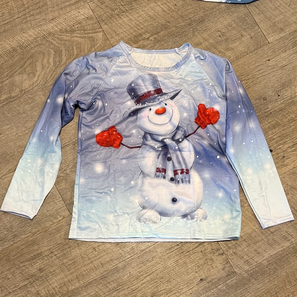 Snowman Themed Kids Long Sleeve Shirt
